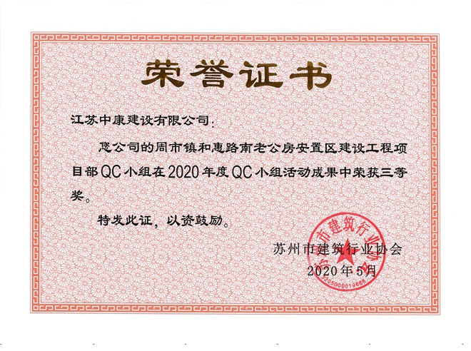 和惠路老公房蘇州QC三等獎(jiǎng)